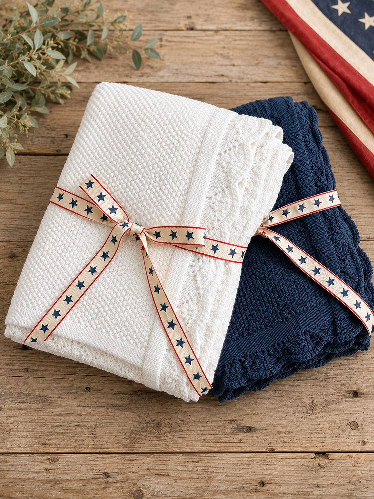 Americana Baby Knit & Rattle Set